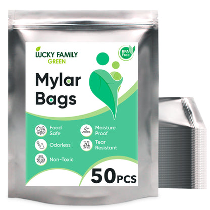 50 PCS Mylar Bags 10"x 14" - 1 Gallon Extra Thick Zippered Bag - Long Term Food Storage Odor Proof Bags - Standing Up Zipper Heat Sealable Pouches Resealable - Food Dispensary Packaging BPA-Free