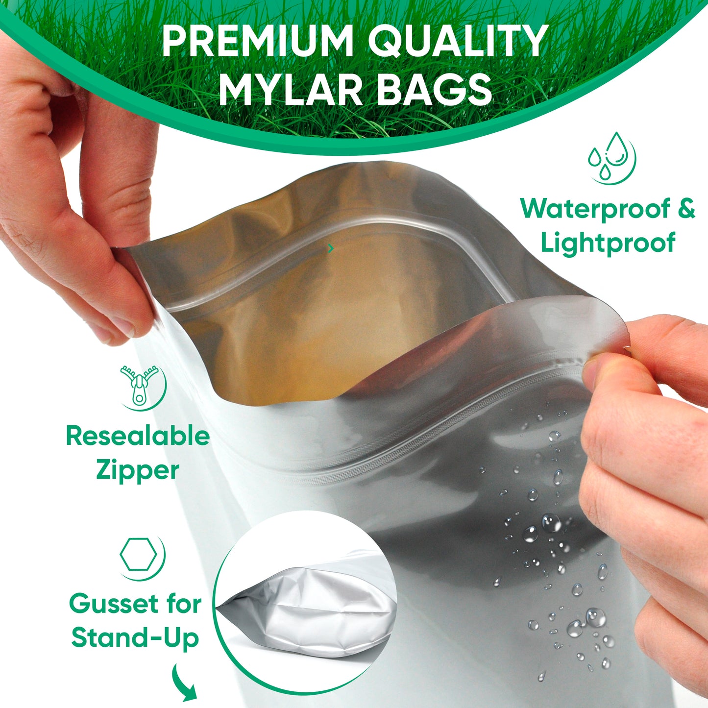 50 PCS Mylar Bags 10"x 14" - 1 Gallon Extra Thick Zippered Bag - Long Term Food Storage Odor Proof Bags - Standing Up Zipper Heat Sealable Pouches Resealable - Food Dispensary Packaging BPA-Free