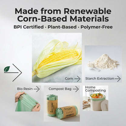 Lucky Family Green Compostable Trash Bags for Kitchen Compost Bins – 1.3 Gallon Small Compost Bags for Countertop Bin, Green Compostable Bags, BPI & OK Industrial Certified, Leak-Proof Food Waste Bags (50 Count)