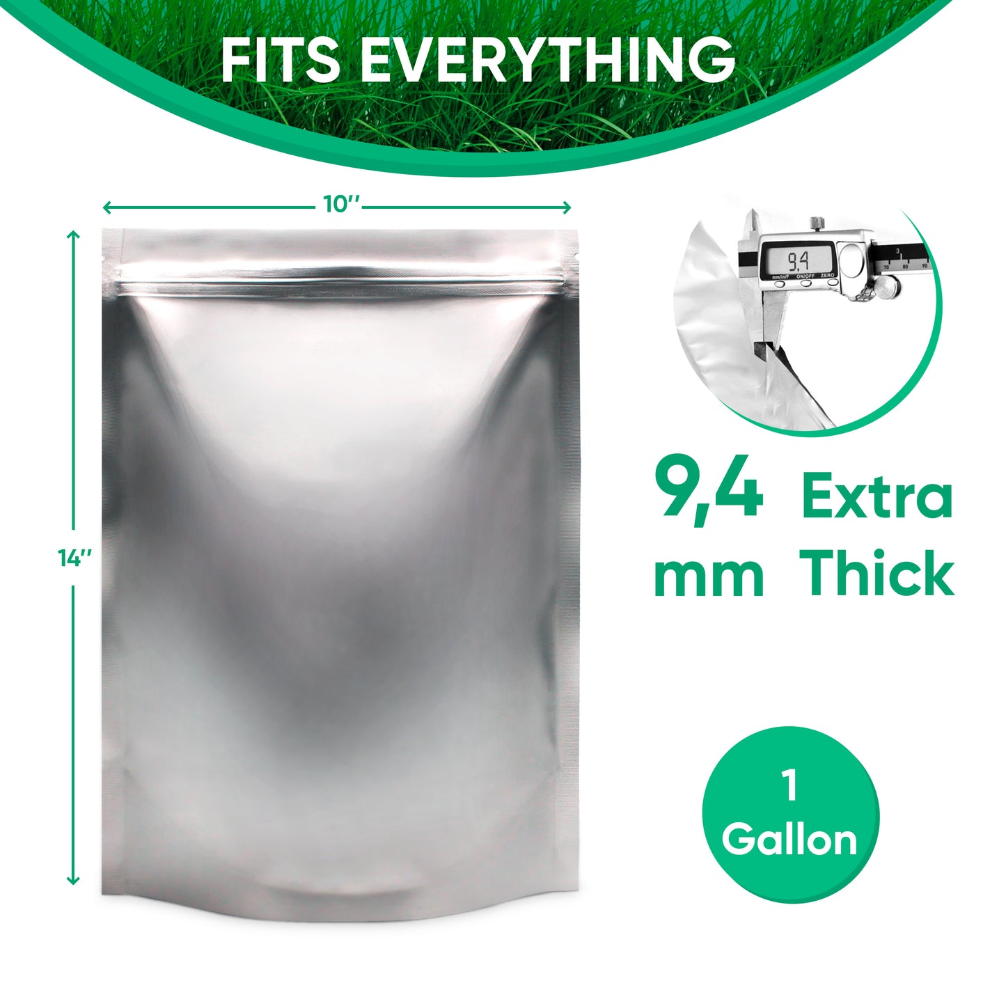 50 PCS Mylar Bags 10"x 14" - 1 Gallon Extra Thick Zippered Bag - Long Term Food Storage Odor Proof Bags - Standing Up Zipper Heat Sealable Pouches Resealable - Food Dispensary Packaging BPA-Free