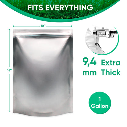 50 PCS Mylar Bags 10"x 14" - 1 Gallon Extra Thick Zippered Bag - Long Term Food Storage Odor Proof Bags - Standing Up Zipper Heat Sealable Pouches Resealable - Food Dispensary Packaging BPA-Free