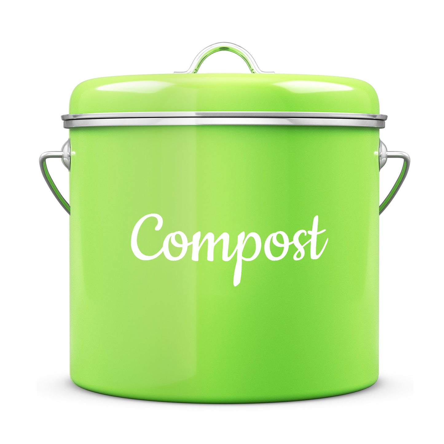 Lucky Family Green Countertop Compost Bin with Lid - 1.6 Gal Stainless Steel Compost Pail for Kitchen - Bucket Composter Container Indoor Outdoor - 50 Biodegradable Bags and 6 Charcoal Filters – Green