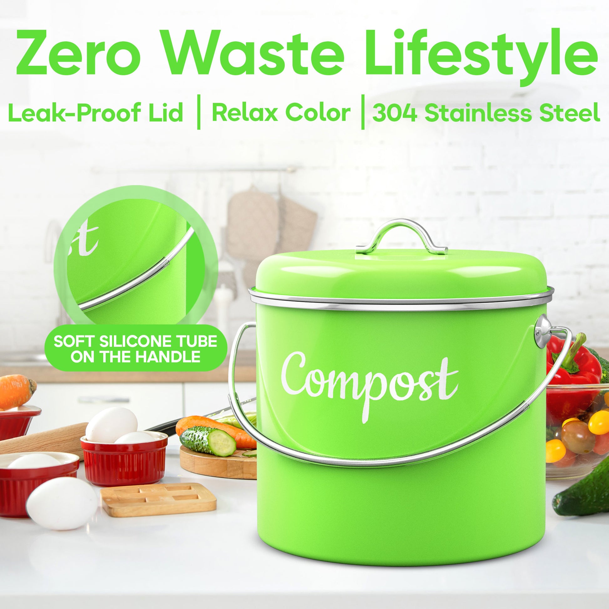Lucky Family Green Compost Bags for Kitchen Countertop Bin 1.3 up to 1.6  Gallon - 100% Compostable Food Waste Trash Repurpose - Perfect  Biodegradable