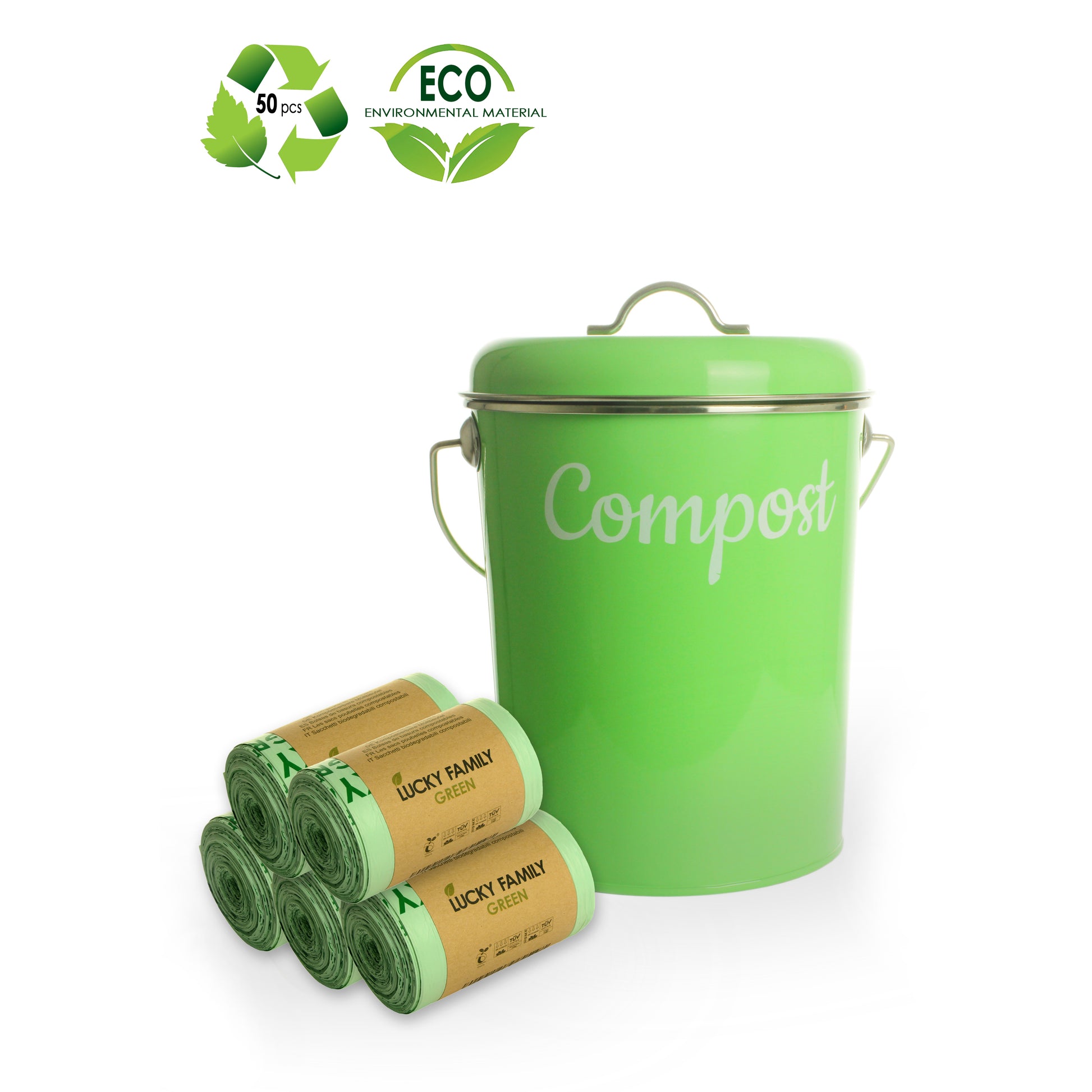 100% Compostable Trash Bags - 1.6 Gallon/6 Liter - BPI ASTM D6400 Cert