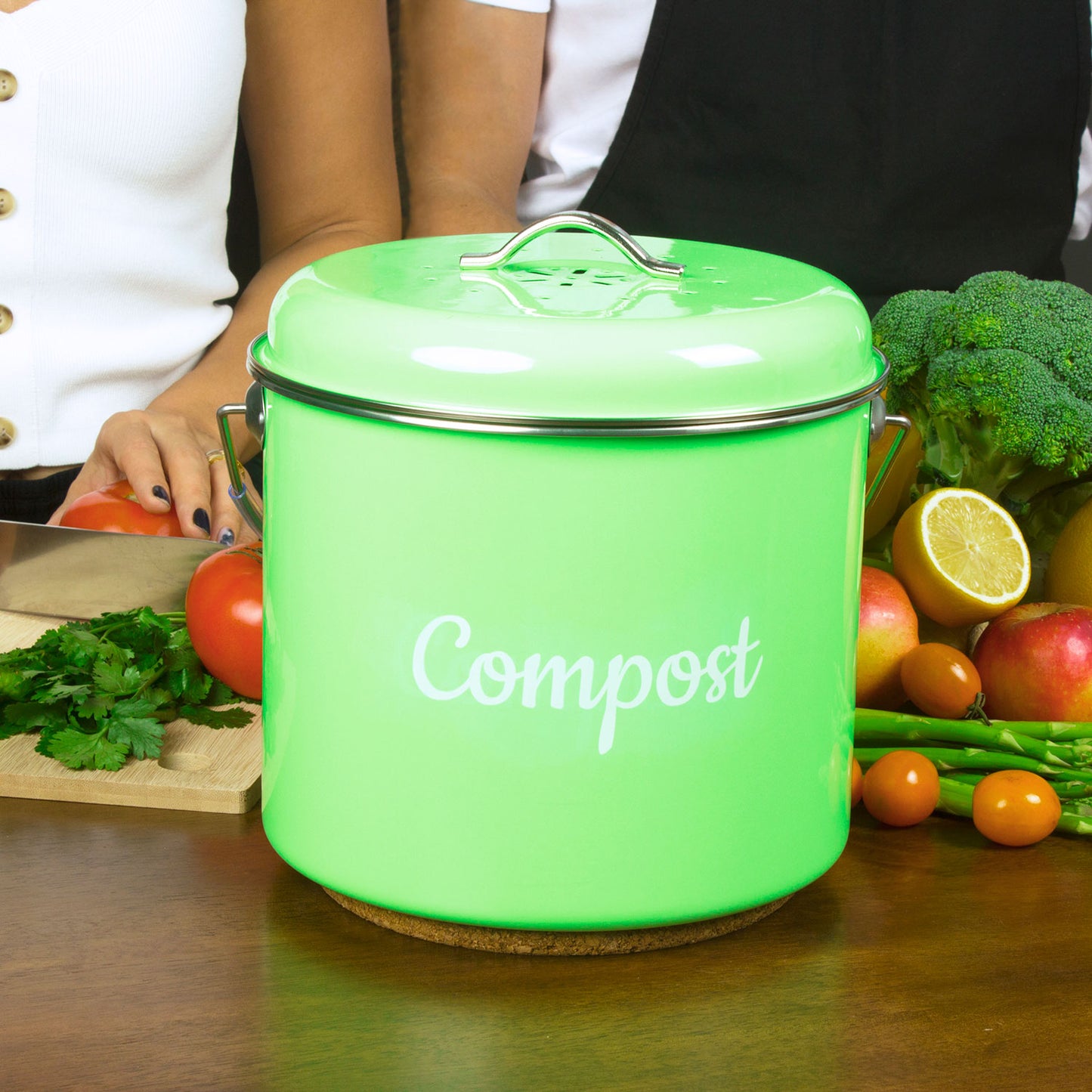 Compost Bin Countertop Composter Bucket with Lid Abakoo 1.6 Gallon Stainless Steel Kitchen Waste Pail Plus 4pcs Bonus Charcoal Filters Clean & Odor