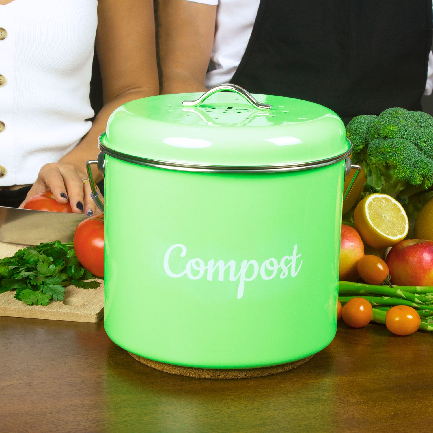 Compost Bin Kitchen, 1.6 Gal-Kitchen Compost Bin Countertop, Rust Proof  Stainless Steel Insert, Countertop Compost Bin with Lid, and Bamboo Wood  Box
