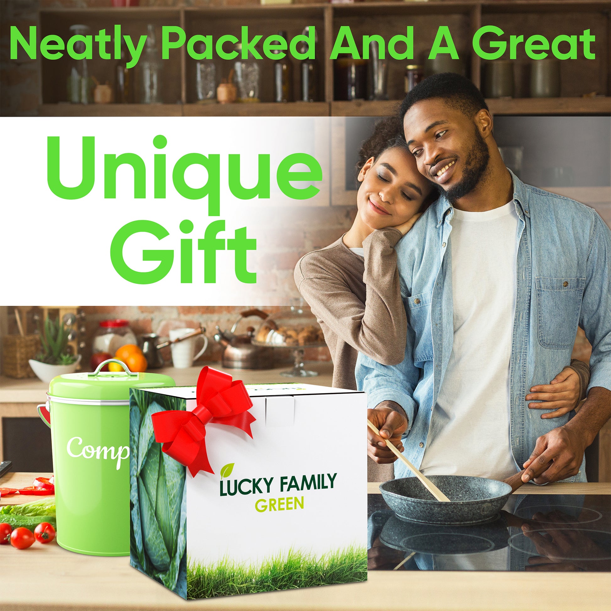 Lucky Family Green Compost Bags for Kitchen Countertop Bin 1.3 up to 1.6  Gallon - 100% Compostable Food Waste Trash Repurpose - Perfect  Biodegradable
